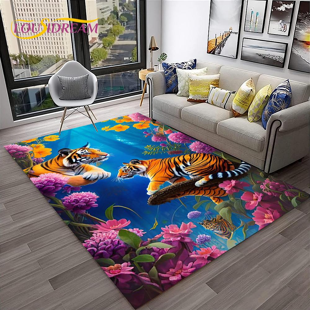 3D мультфильм Dream Tiger Animal Beast Ковер Ковер для дома Гостиная Спальня Диван Коврик Декор, Детский коврик Нескользящий напольный коврик