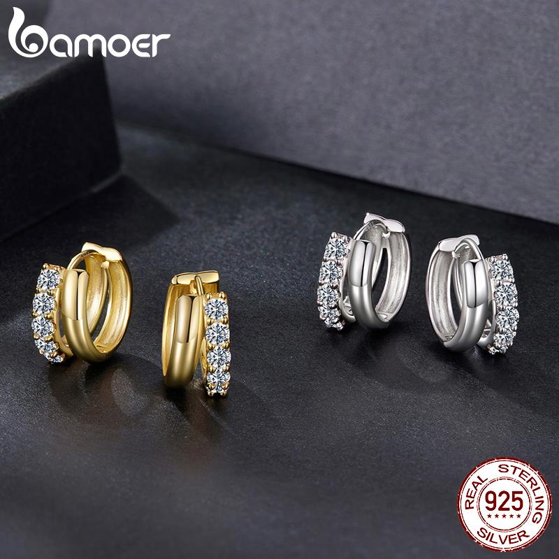 BAMOER Серьги-хугги с двойным слоем муассанита 0,3 карата, блестящие кольца из серебра 925 пробы для женщин, гипоаллергенные украшения
