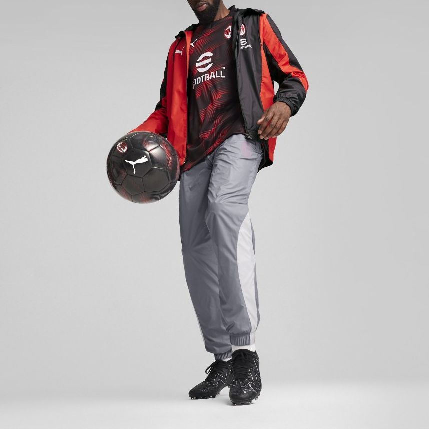 Puma Acm Prematch Color Block Повседневная тканая куртка на молнии Мужская куртка Черный Красный 774026-01