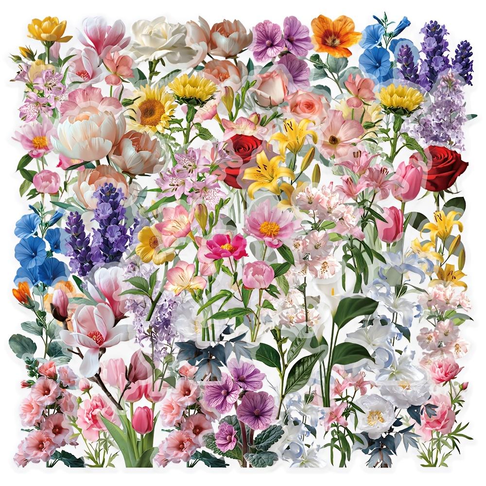 50pcs Vibrant Flower Stickers Assorted Floral Decal Reusable Vinyl Stickers Suitable for DIY Phone Cases Suitcases and Notebooks