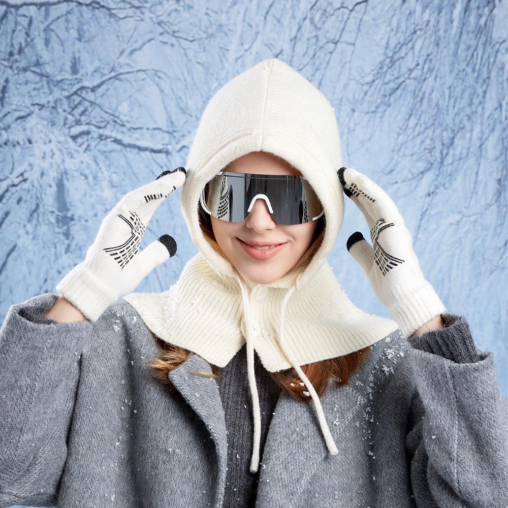 Woolen Knitted Gloves All-in-one Winter Warm Set Simple Balaclava Winter Warm Hat Men and Women