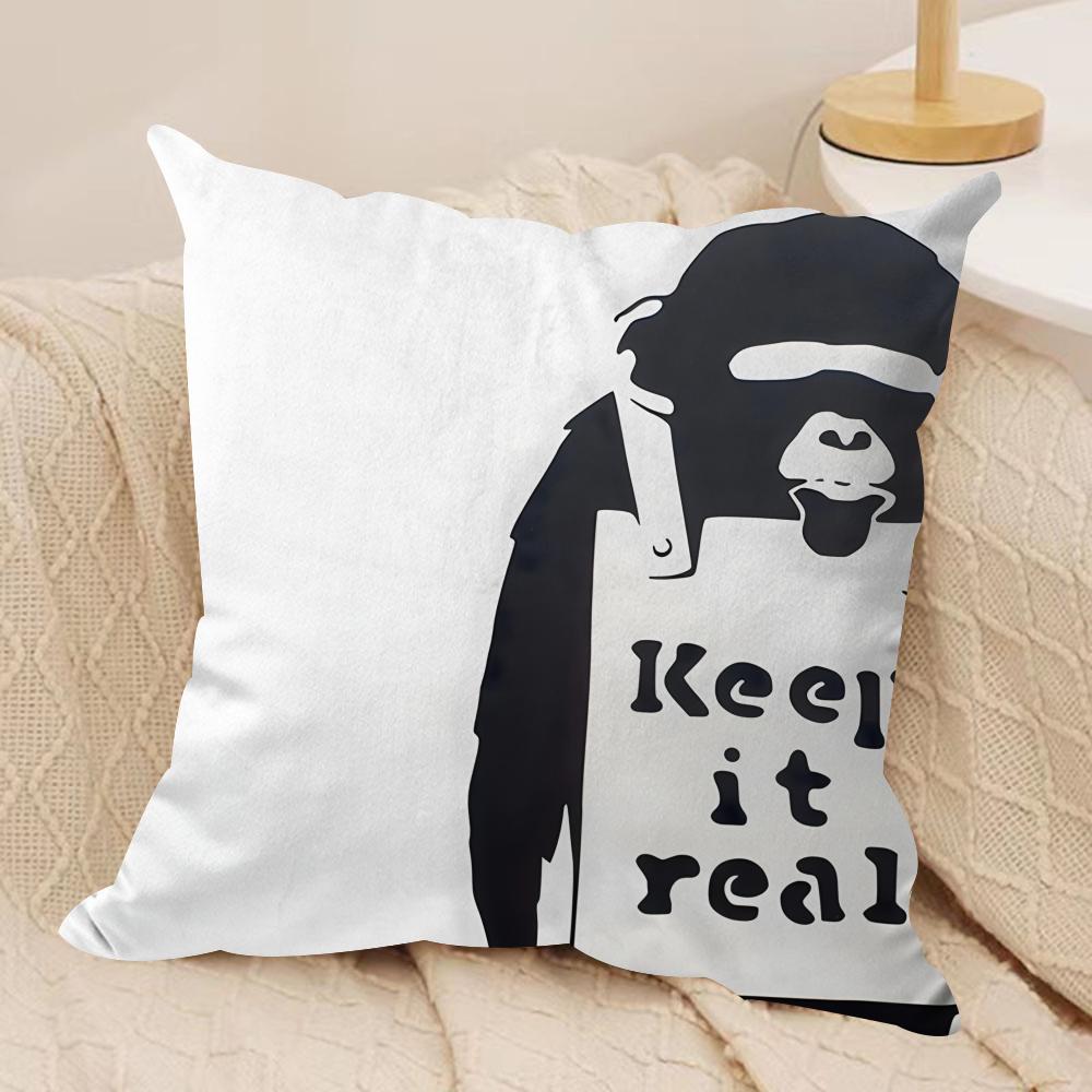 Graffiti Artist BBanksy Cushion Cover Silky Short Plush Invisible Zipper Dustproof Sofa Pillow Case For Home Decor