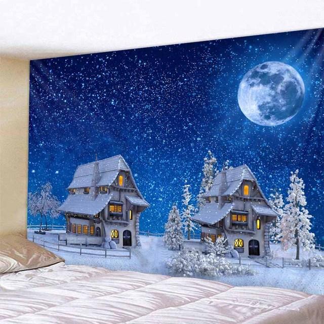 Рождественская снежная сцена Рождественская елка гобелен настенный Санта-Клаус Лось эстетика украшение комнаты украшение стены дома