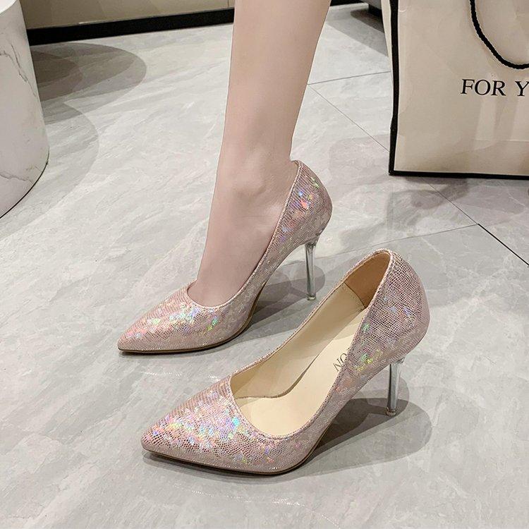 Острый каблук с открытой спиной, тонкий, очень высокий каблук с каблуком, украшением из блесток, мелкий носок, модные, сексуальные, ветреные, банкетные, с блестками