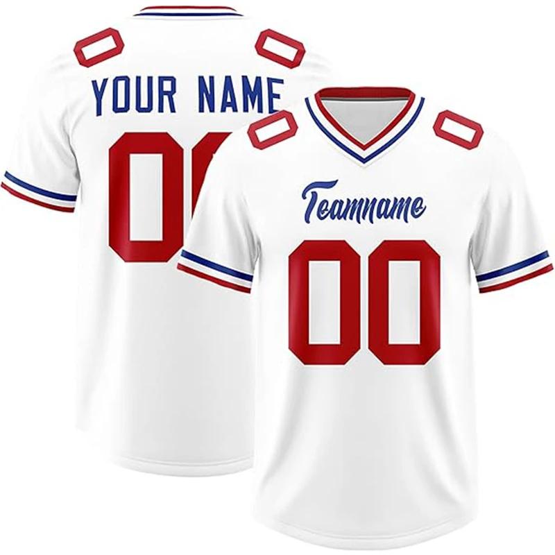 Customized Team Name Number Name Football T-shirt Personalized DIY V Neck White Sports Loose Quick Team Uniform Tops