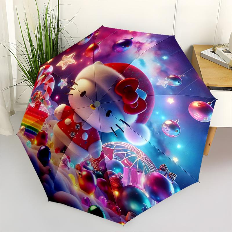 1pc Hello Kitty Christmas Edition Automatic Opening/Closing Umbrella - Portable Three-Fold Design with 8-Bone Iron Frame, Outdoor, Gift for Fans, Trav