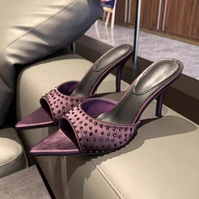 Модные хрустальные туфли на высоком каблуке, тапочки с острым носком, босоножки на каблуке, женская обувь 2025 лето, новые трендовые туфли-стилеты, туфли-лодочки, платье, zapatillas de mujer