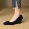 Модная женская обувь весна/осень, туфли из овечьей замши для женщин, туфли-лодочки с острым носком и толстым каблуком, туфли-лодочки на танкетке, туфли Мэри Джейн