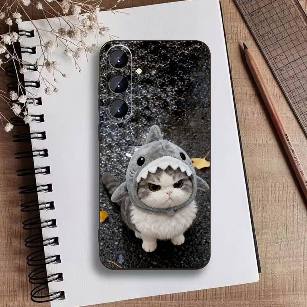 Забавный Милый Кот Чехол Для Телефона Для Samsung Galaxy A73,A21s,A22,A31,A52,A53,A71,A41 Мягкий Черный Корпус