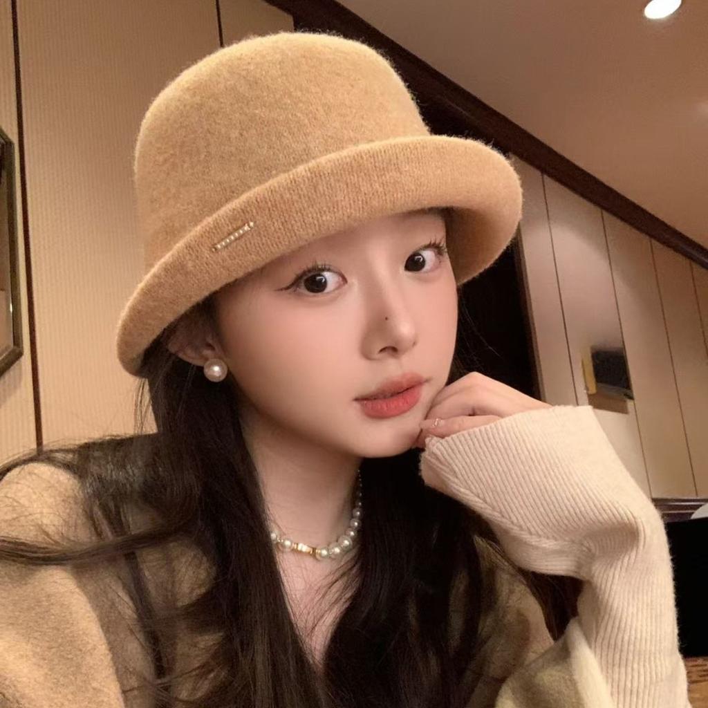 Curly Wool Top Hat for Women Autumn and Winter Fashionable Daughter's Hat Face Showing Little Fisherman Hat Women's Basin Hat