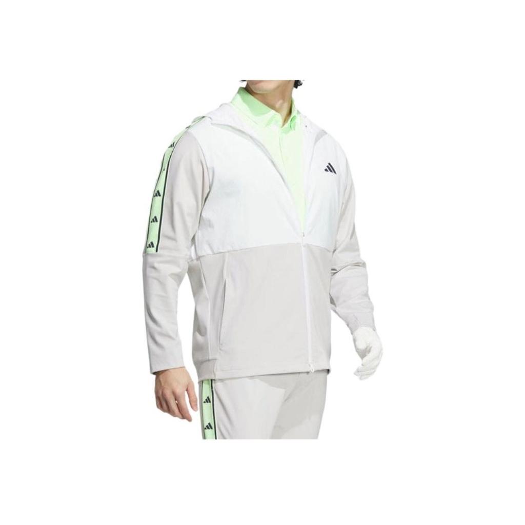 Adidas Color Block Logo Print Hooded Zip-Up Jacket Men Jacket White IN9008