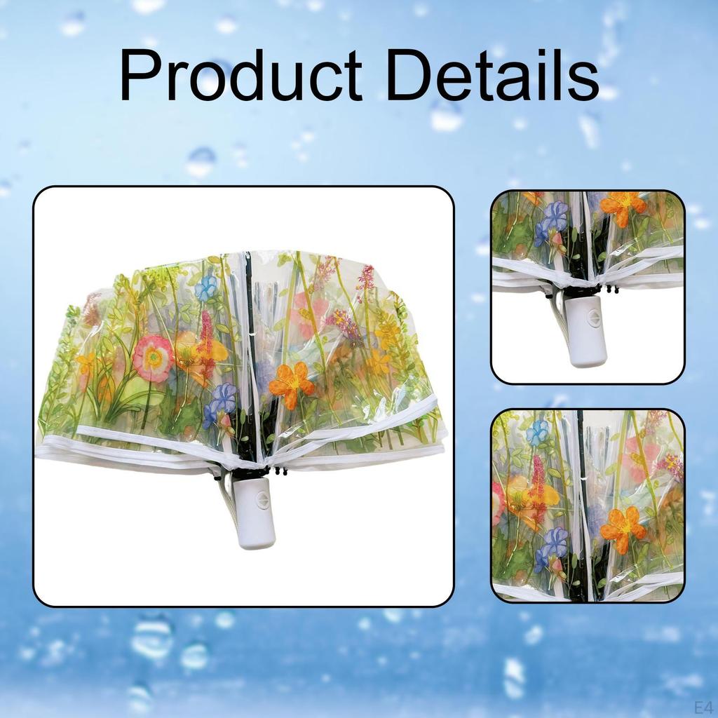 Clear Canopy Umbrella for Travel, Compact Flower Design Kids And Women