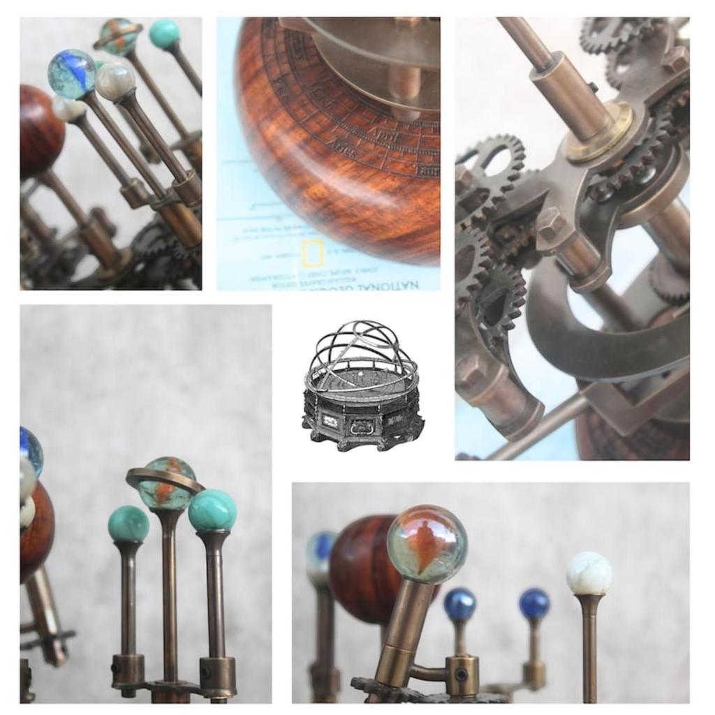 Luxury Decor Piece for Book Shelves Brass and Steel Orrery A Functional Model of the Solar System with Planets