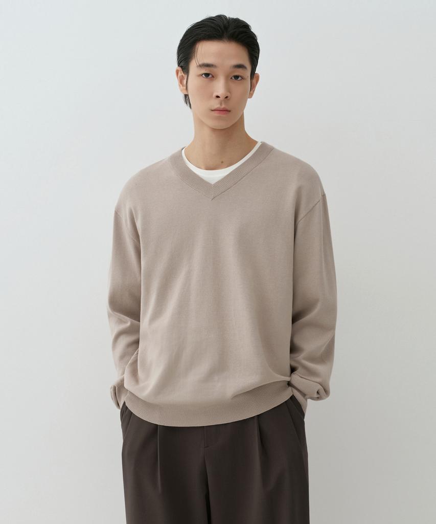 MUSINSA STANDARD Washable Supima Cotton V-Neck Knit [Mushroom]