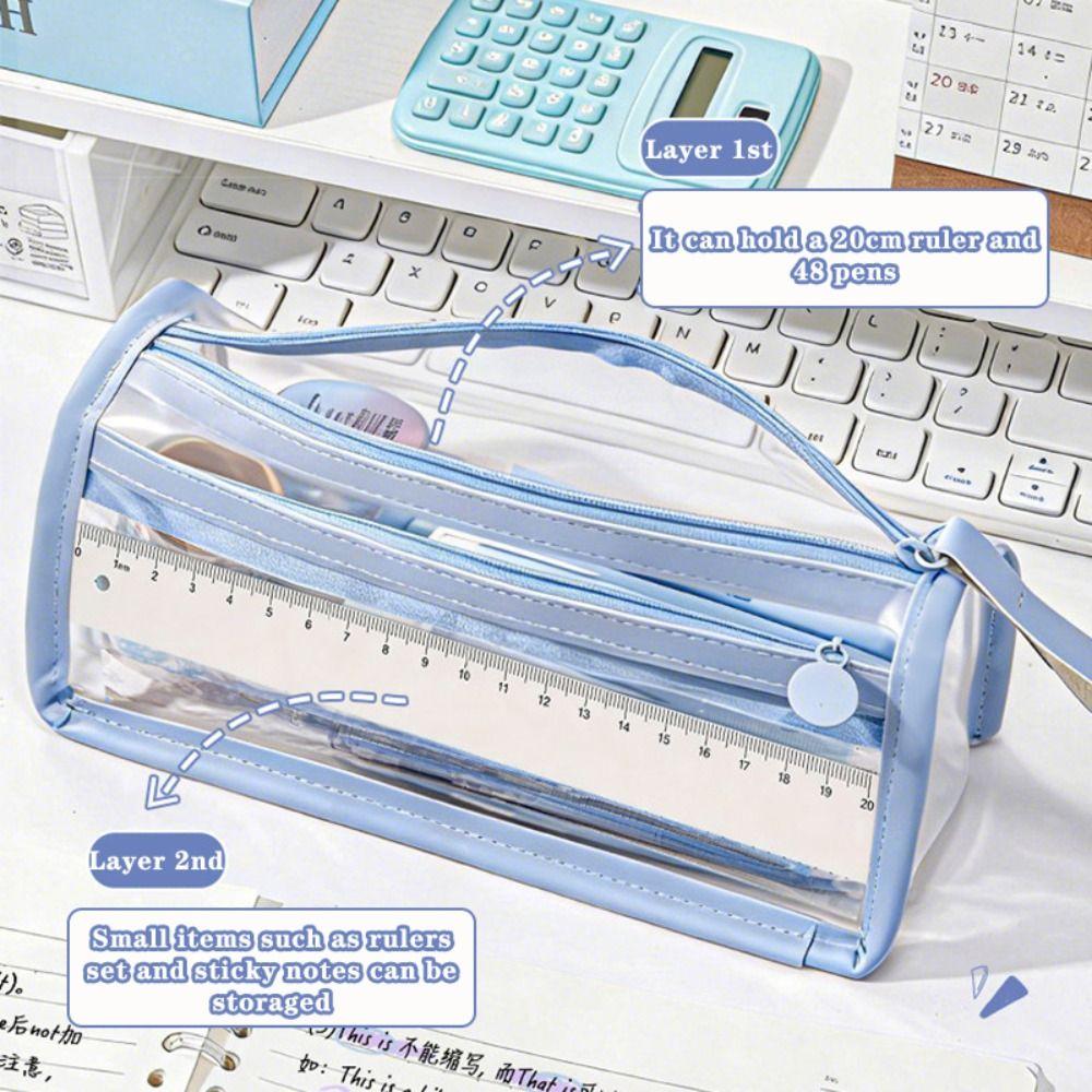 Transparent Pen Bag Stable Triangle Base Stationery Pouch Multi-functional Pencil Case Students