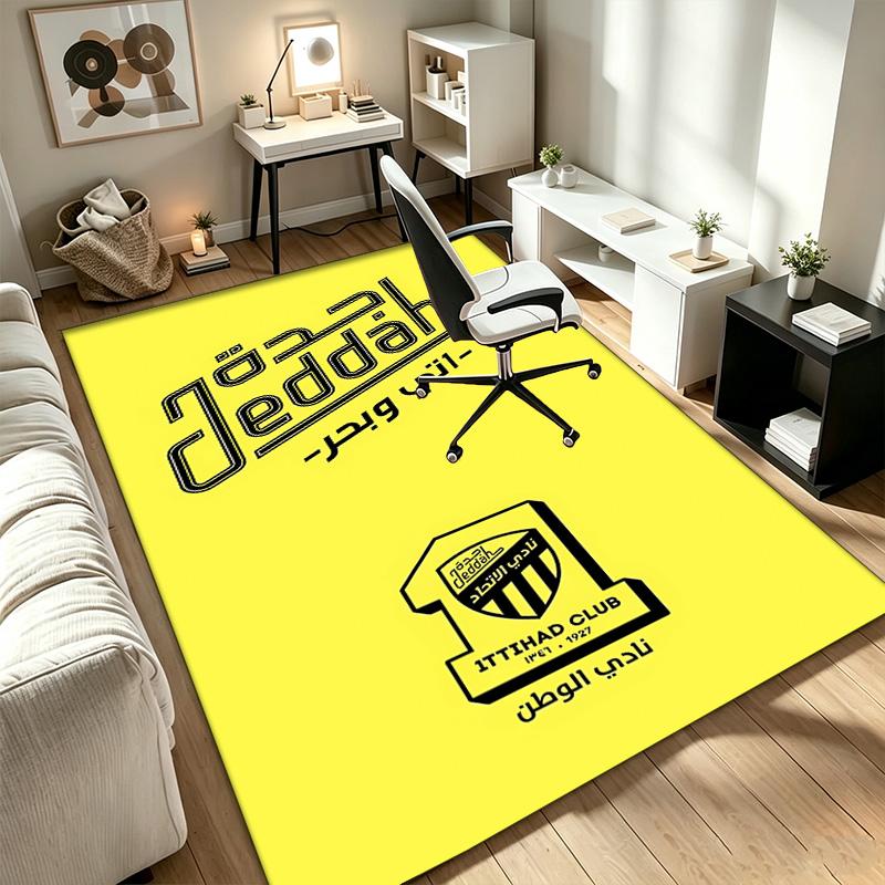 Al‑Ittihad FC A rug suitable for office chair areas living rooms and computer desks perfect for home offices and an ideal holiday gift