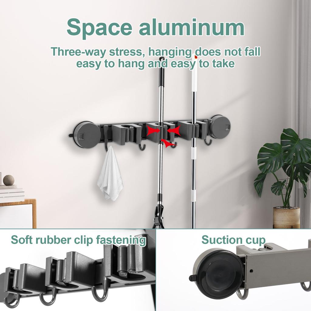 Держатель для швабры настенный Держатель для швабры и веника Без перфорации Вешалка для швабры Стойка для хранения в ванной комнате Зажим для швабры Стойка Крючок для швабры Домашний аксессуар