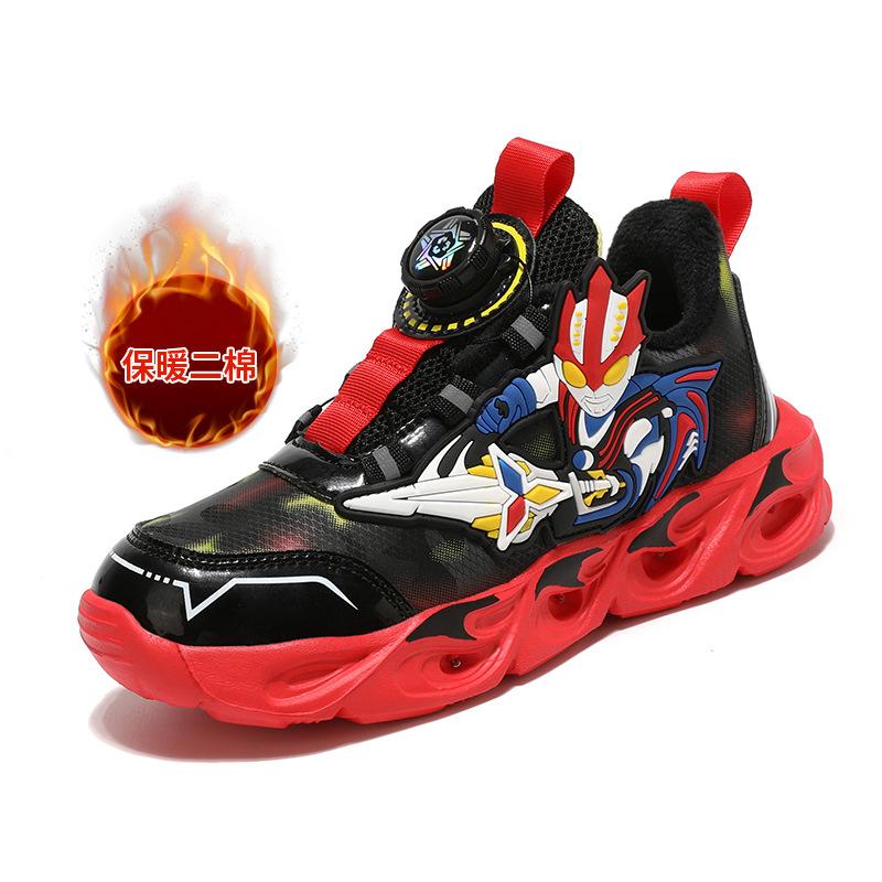 Светящаяся обувь для мальчиков 2025 детская новая трендовая кожаная обувь осень Ультрамен спортивная обувь весна