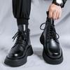 New Derby Martin Boots Men'S Black High-Top Leather Shoes Locomotive Boots Breathable Heightening Leather Boots 22611-R