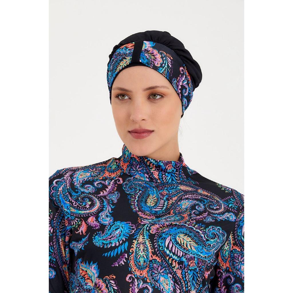 Женский полностью закрытый купальник-хиджаб из лайкры с узором темно-синего цвета