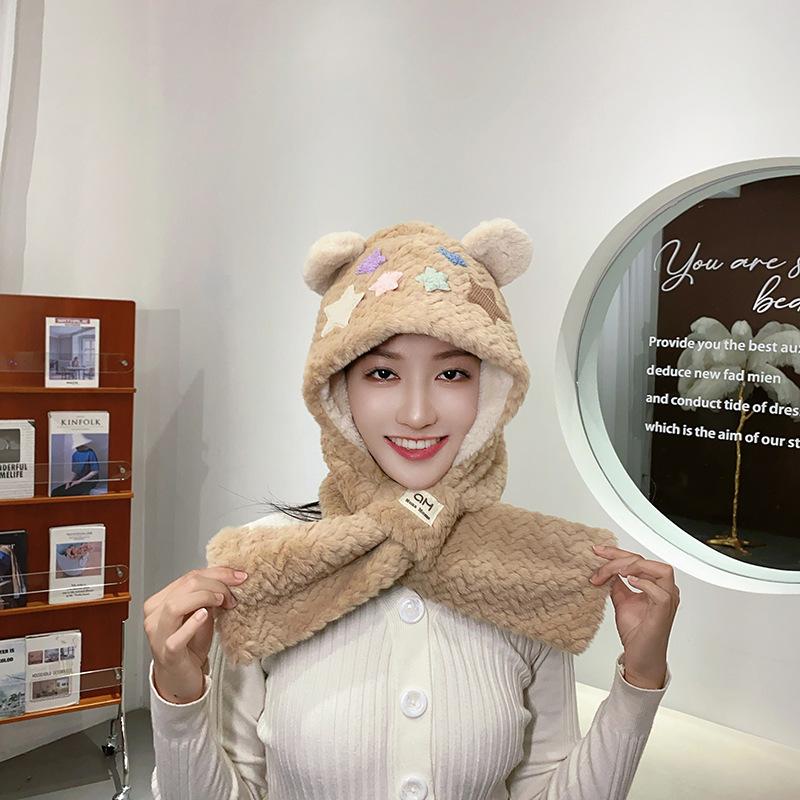 Милый медвежонок звездный ребенок шарф интегрированный осень и зима теплый и холодный велосипедный плюшевая шапка женщина