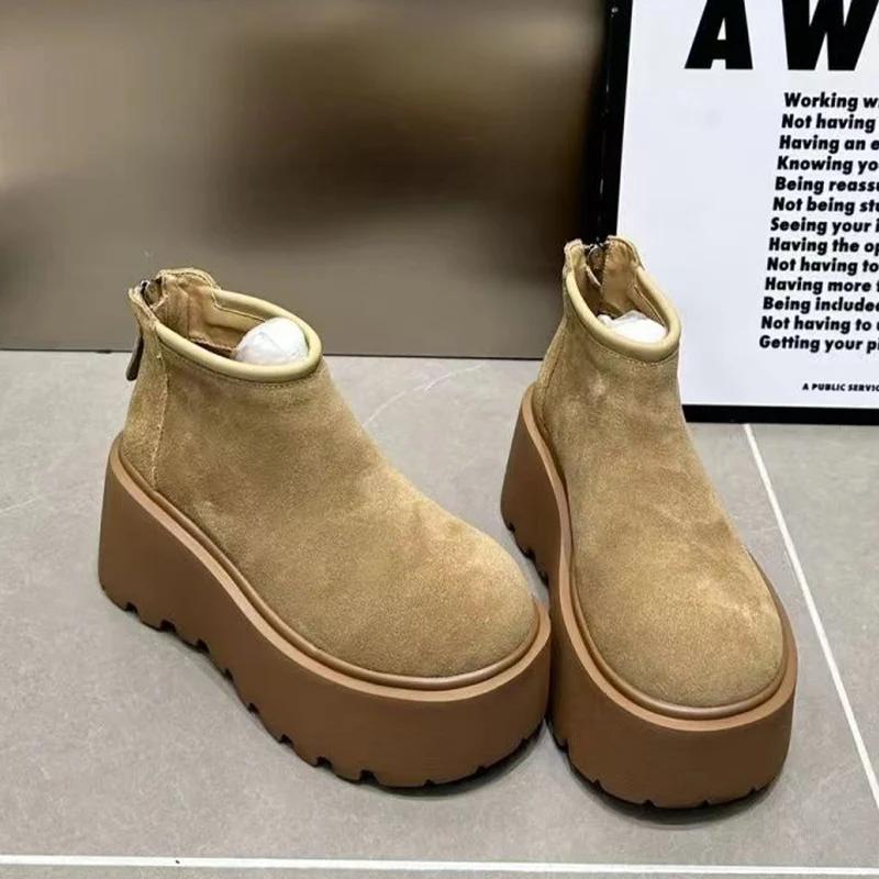 Замшевые женские ботильоны на платформе, дизайнерская мода, туфли на высоком каблуке, 2025, тренд, классика, молния, готика, уютная, зимняя, новая, Botas De Mujer