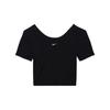Solid Color Round Neck Casual Short Sleeve T-Shirt Women Tops Black FN3665-010
