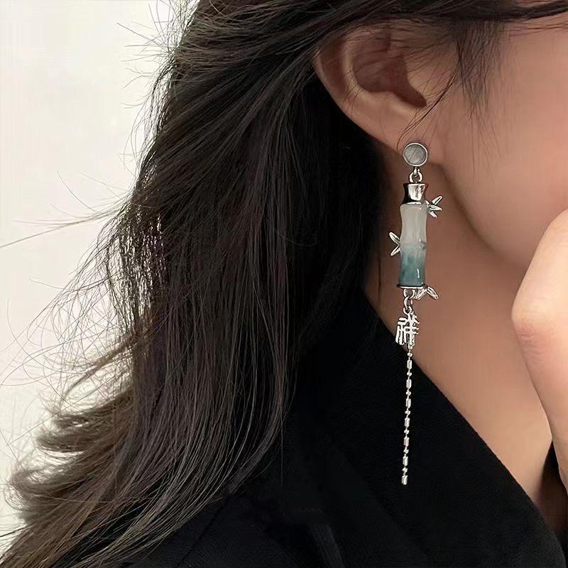 Серьги с бамбуковой кисточкой из серебра S925: Женские нишевые модные шипы 2023