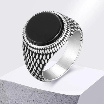 Мужское кольцо с маркой, ретро-кольцо с круглым драгоценным камнем, винтажное кольцо из нержавеющей стали в стиле хип-хоп, ювелирное украшение на палец, перстень-печатка