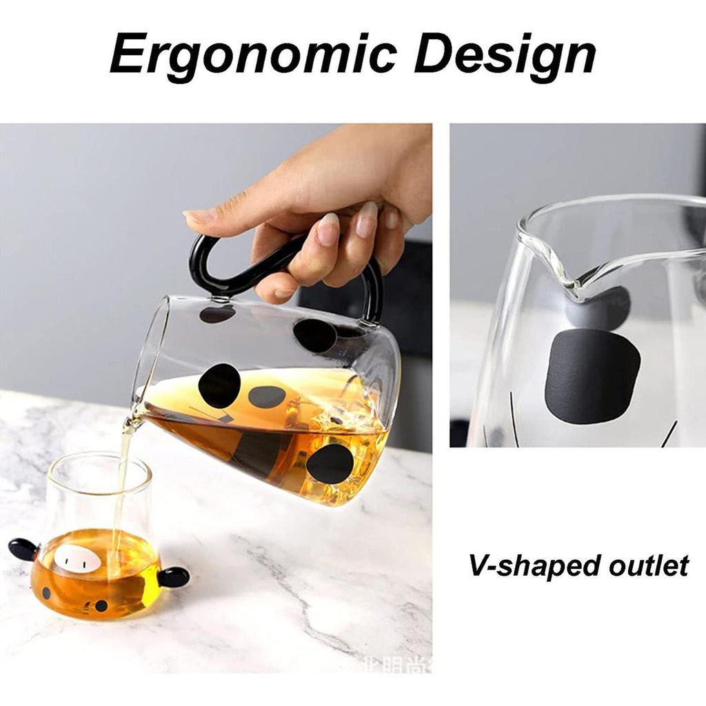 Стеклянный кувшин для воды для коровы | Прикроватный графин для молока с чашкой | Стеклянный графин-кувшин со стеклянной кружкой Милая корова Стеклянный кувшин для чая Чайник Кувшин для молока Графин для воды F