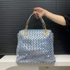 Женская джинсовая тканая сумка-тоут большой емкости с бриллиантами, модная сумка через плечо