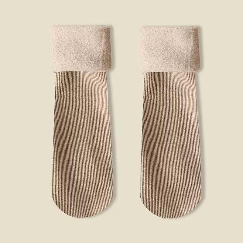 5 Pairs Of Fleece Thickened Snow Socks Thermal Striped Medium Tube Socks Heel-Less Floor Socks