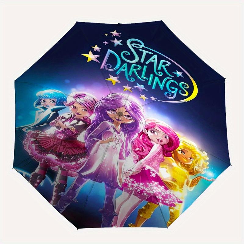 Star Darlings, Анимационный Автоматический Открывающийся и Закрывающийся Зонт, Компактный Дорожный Зонт, Легкий и Портативный, Подходит для Пляжа Комму