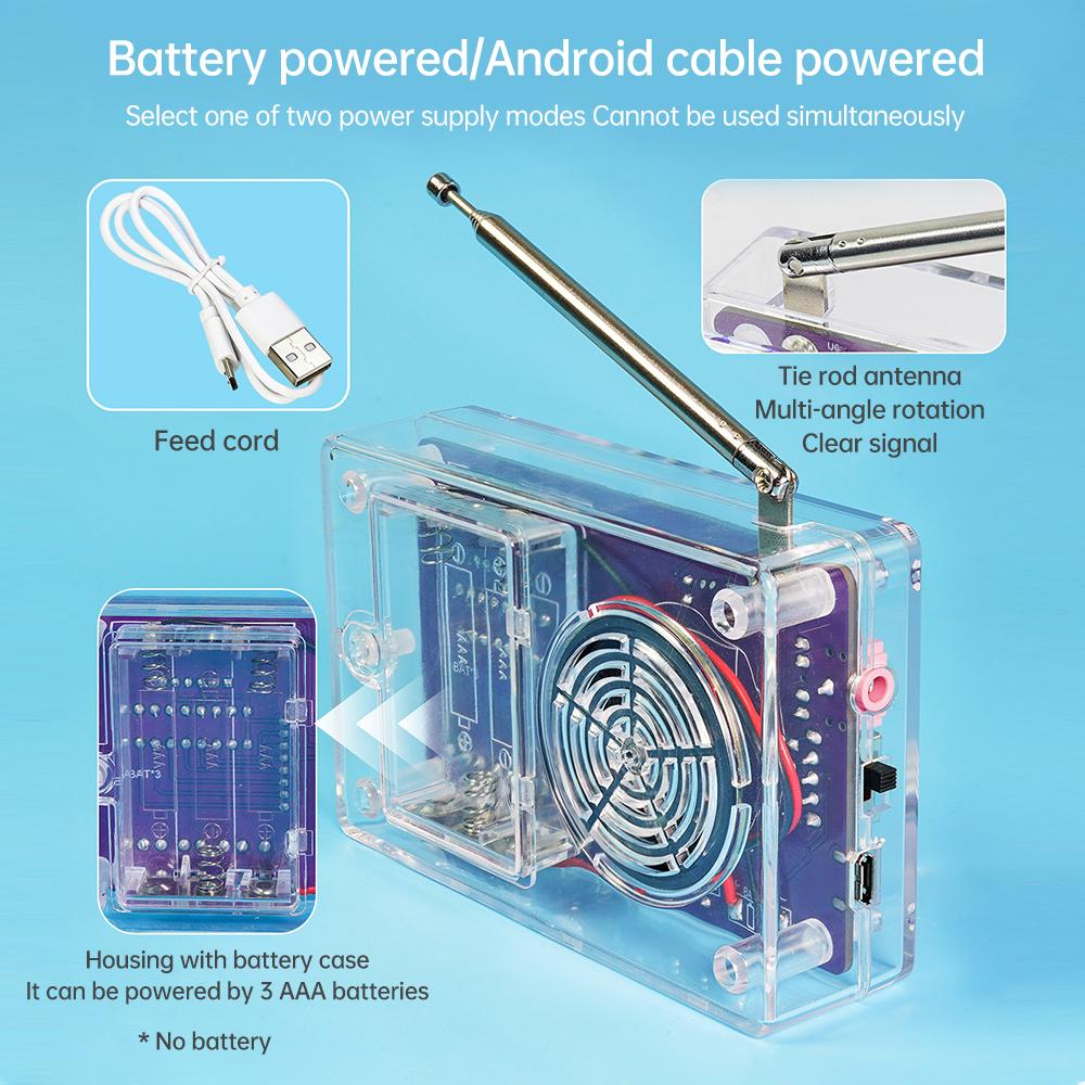 HU-017A/HU-017B RDA5807S Radio Kit FM87-108MHz V4.0/V5.0 Purple Electronic DIY Kit with Case DC 3-5V Charging