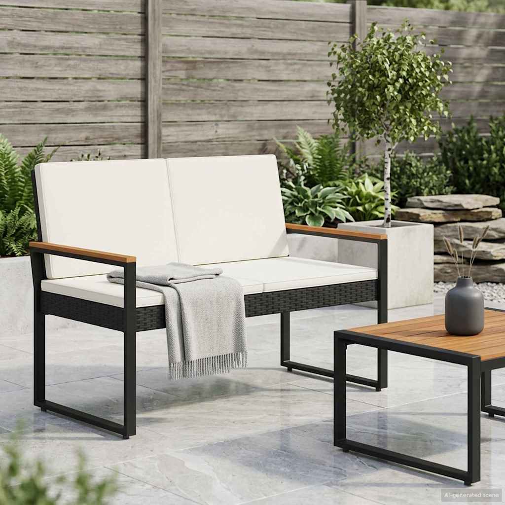 Outdoor Bench in Black and Cream White 107 x 61 x 80 cm Poly Rattan