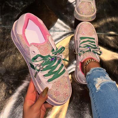 Модные женские кроссовки Осень Водяной бриллиант Толстая подошва Блестящий кристалл Спортивная обувь Роскошная дизайнерская обувь Трендовые повседневные кроссовки Женские