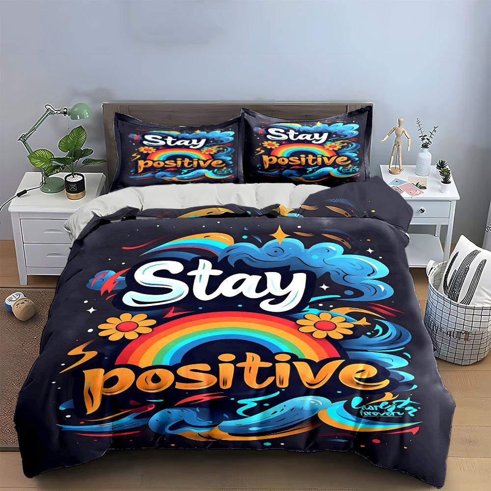 Rainbow, flowers, clouds, slogan. Bedding sets Duvet cover sets Duvet covers Pillowcases(1 * Duvet Cover 2 * Pillowcases without duvet insert)