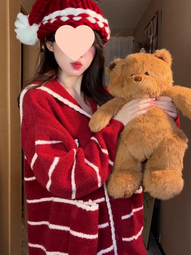 Женская бархатная домашняя пижама в корейском стиле, утолщенный комплект больших размеров для осени и зимы с рождественским настроением.