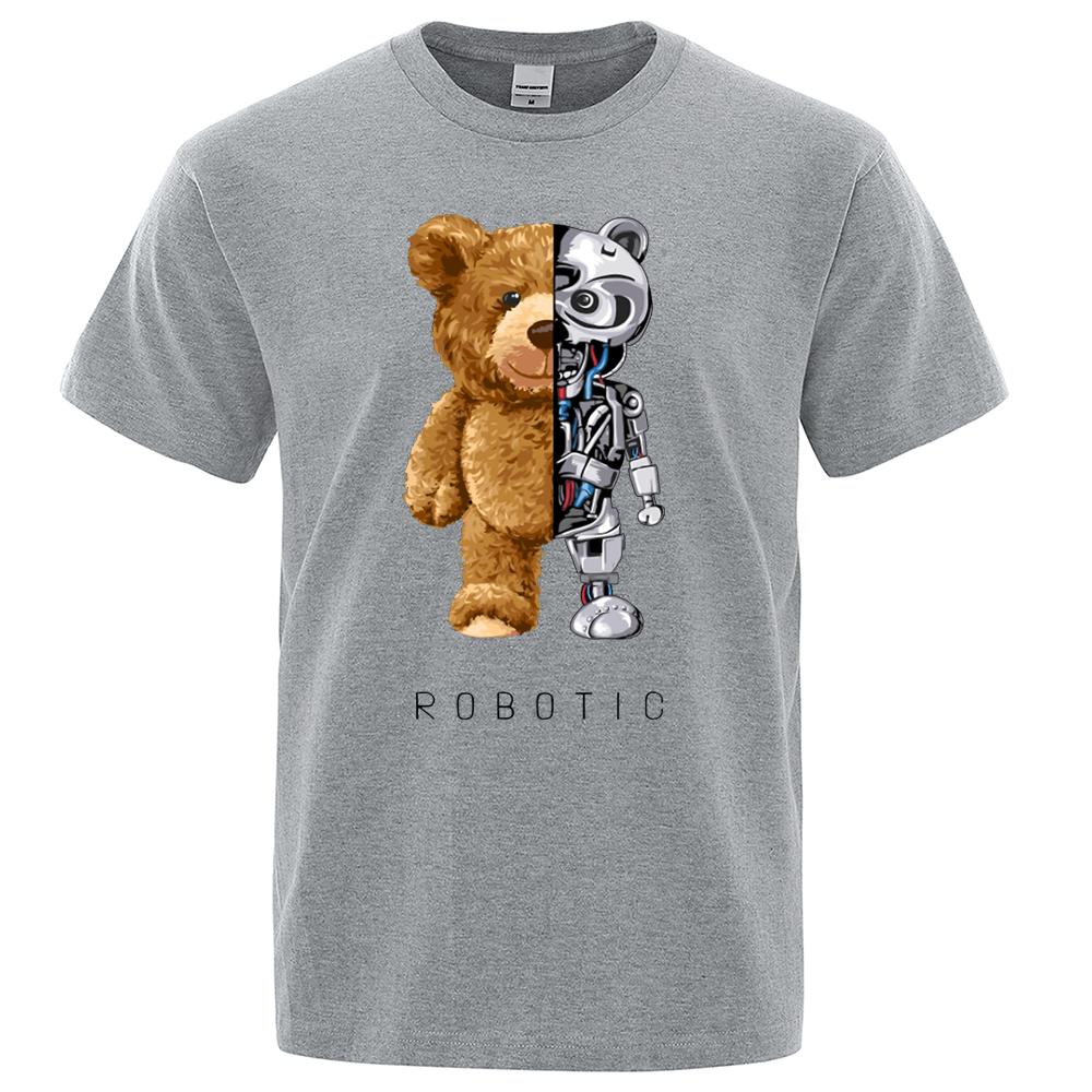 Забавная футболка с роботом Ted Bear Robot Bear для мужчин с коротким рукавом, модная повседневная одежда, летние хлопковые футболки, свободные уличные футболки