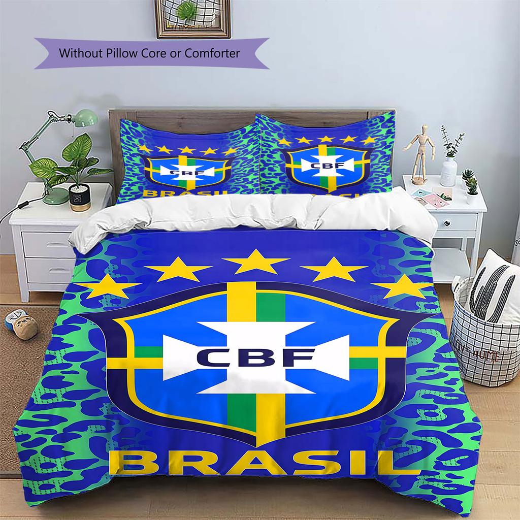 Brazil National Football Team Pattern Bedding,Quilt Set Quilt Cover Pillowcase Home Birthday Gift(1 * duvet cover + 2 * pillowcase, without core)