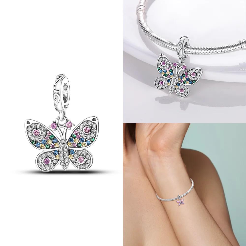 Pink Butterfly Luminous Firefly Dangle New Copper Charms Bead Fit Bangle Bracelet Necklace Diy Jewelry Women Gift