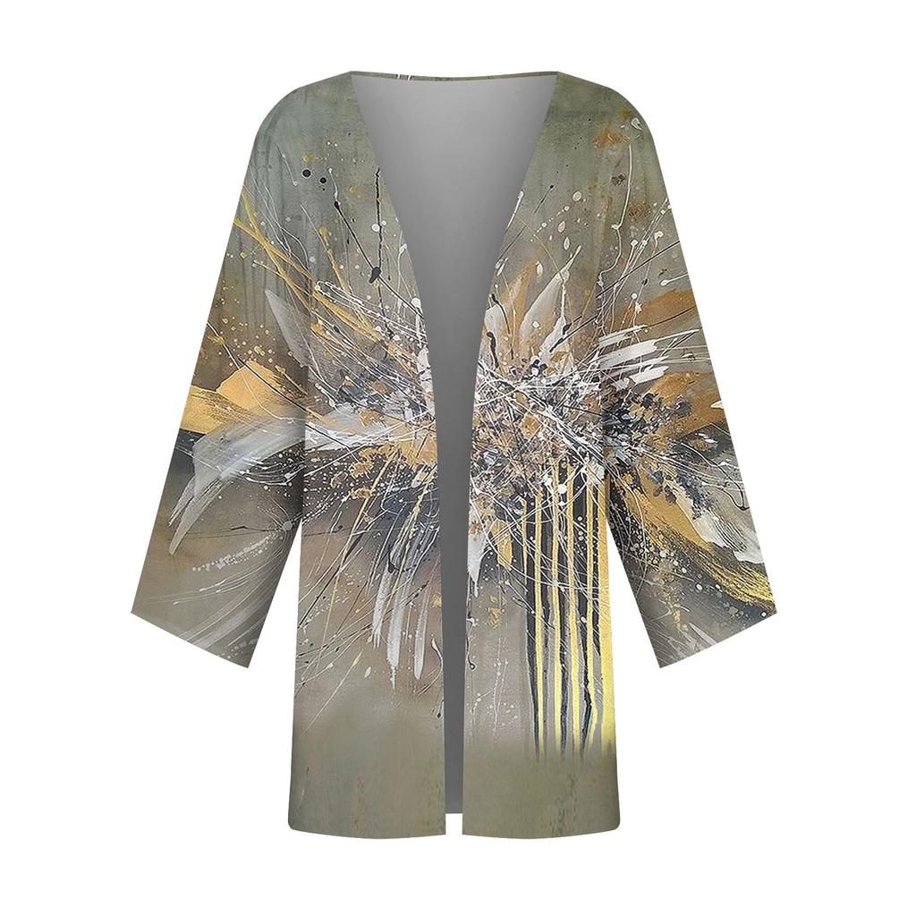 Women's Casual Fashion Retro Printed Lightweight Medium Length Jacket Cardigan