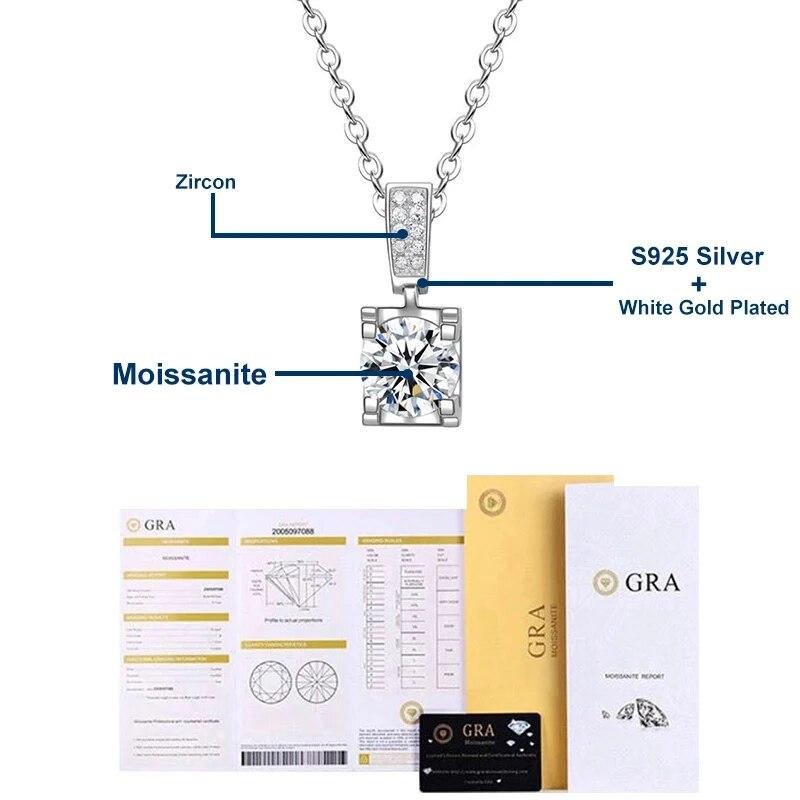 D Color 2ct Moissanite Necklace 925 Soild Sterling Sliver Necklaces Chain with Certificate Wedding Fine Jewelry for Woman