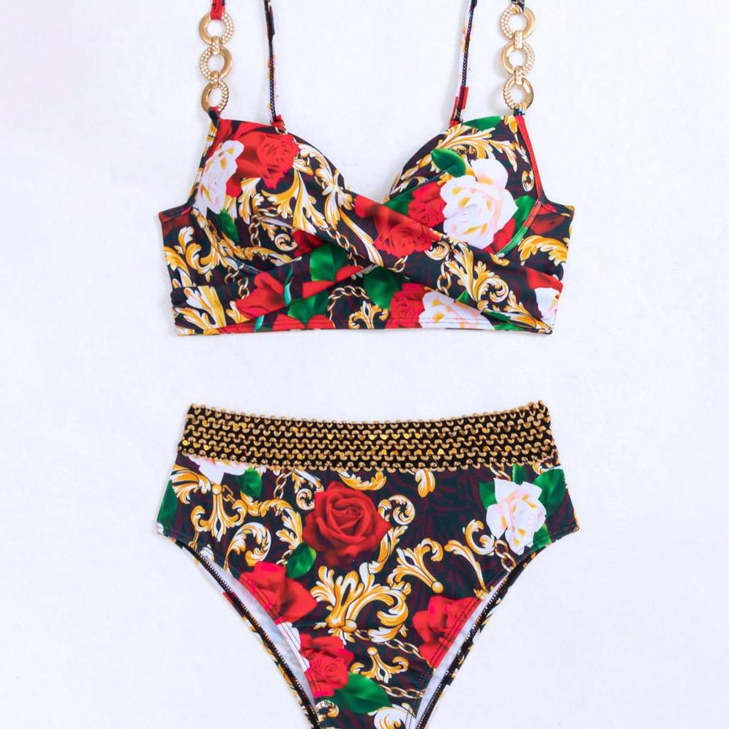 European & American Two-Piece Print Beach Vacation Swimsuit for Women
