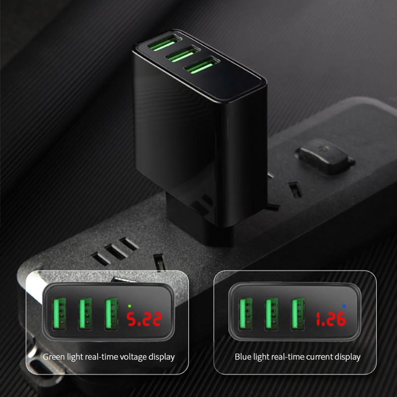 Зарядное устройство USB 45 Вт со светодиодным цифровым дисплеем, зарядное устройство для телефона, 3 порта, быстрая зарядка для iPhone, Samsung, Xiaomi, вилка ЕС, настенное зарядное устройство