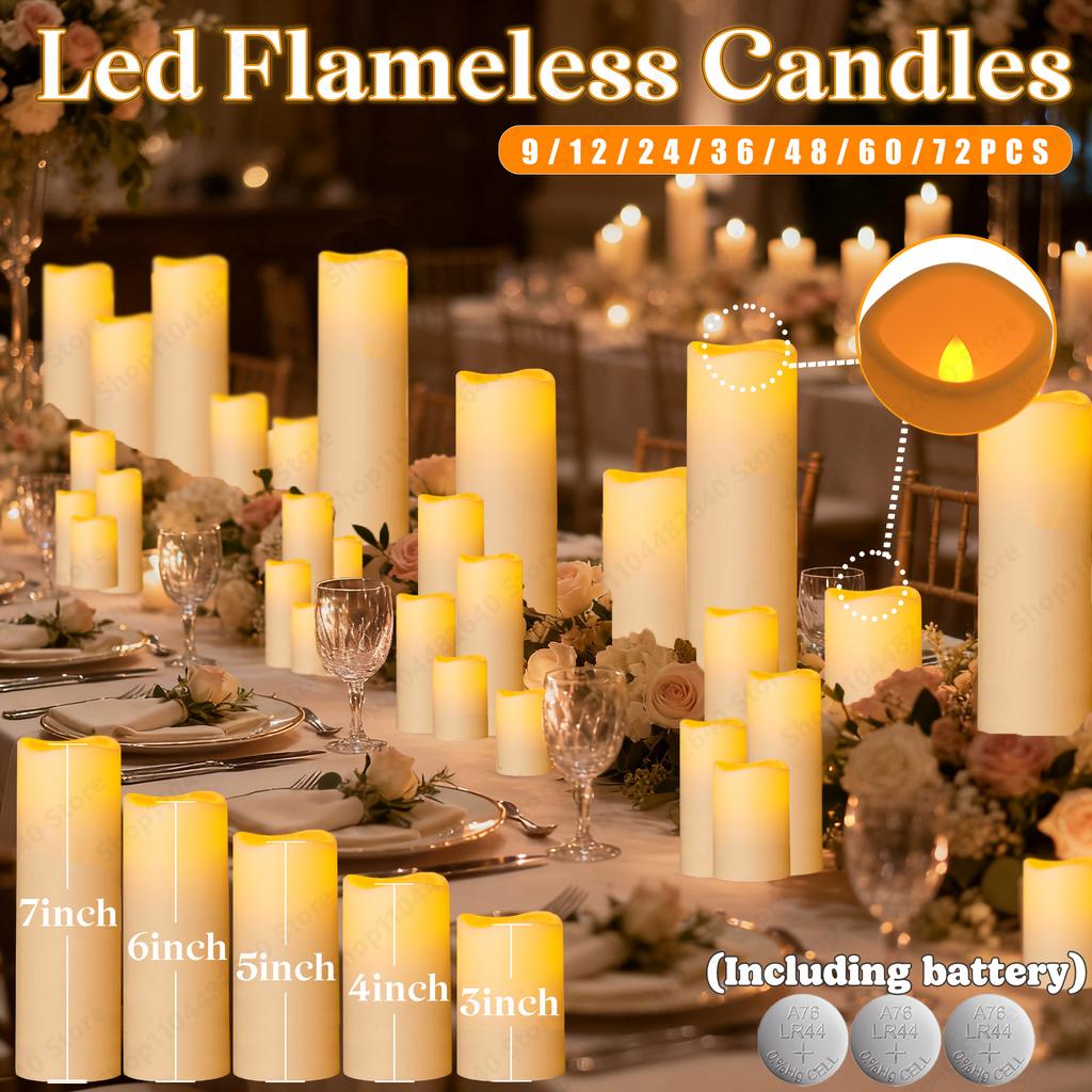 9-72Pcs Flameless Candle Wedding LED Candle Artificial Flickering Candle Battery Operated Candlelight Concert Dinner Home Decor
