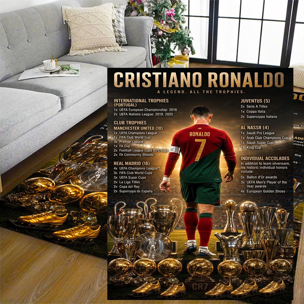 Cristiano Ronaldo's Trophy Showcase Floor Mat Design for Dining Room Hallway Playrooms Living Rooms Anti-slip Rug Decorate Offices