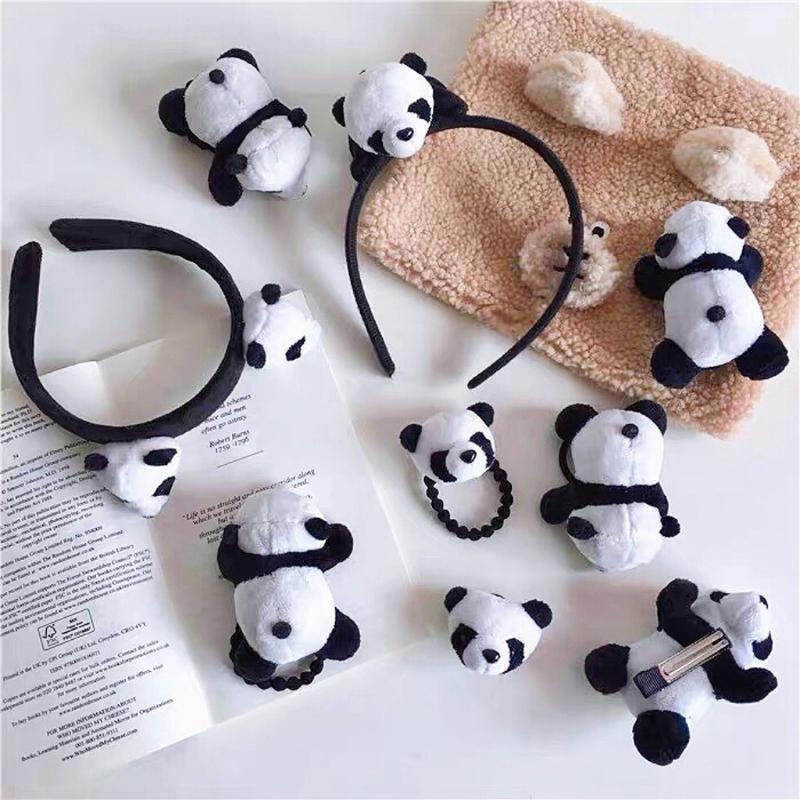 Cartoon Panda Hair Hoop Headband Furry Hairpin Scrunchie Barrette Alloy Brooch Styling Accessories for Women Girls