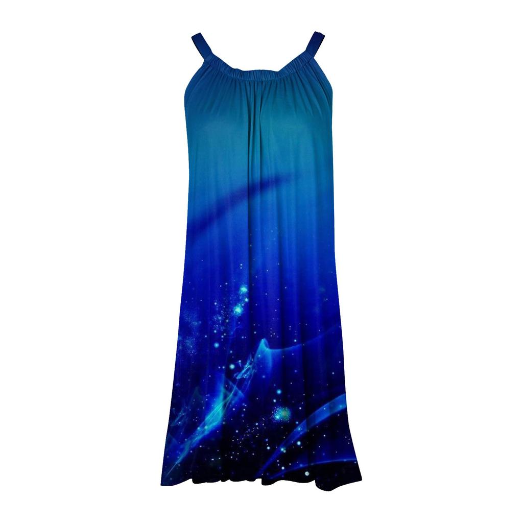 Женское модное летнее пляжное повседневное милое платье на бретельках без рукавов с принтом