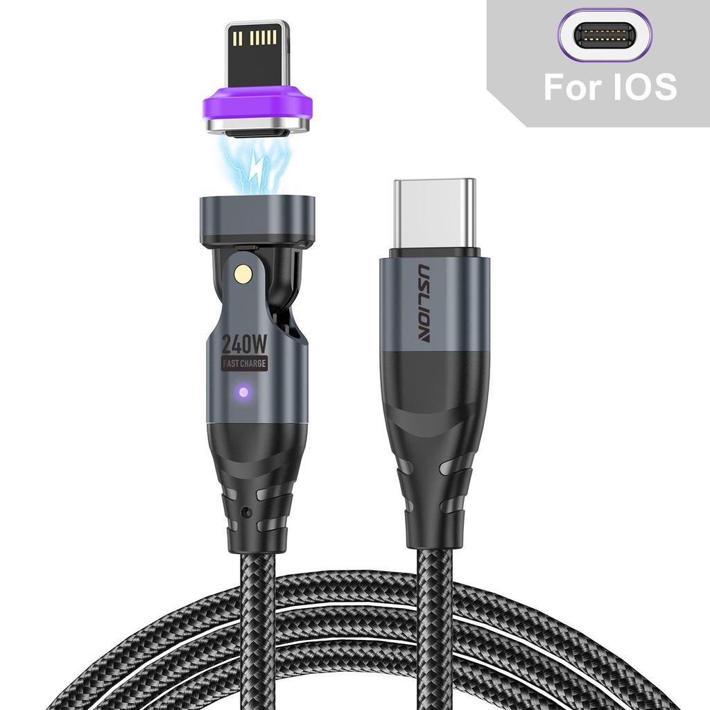 Магнитный кабель USLION 240 Вт USB-C to C для быстрой зарядки ноутбуков и мобильных телефонов